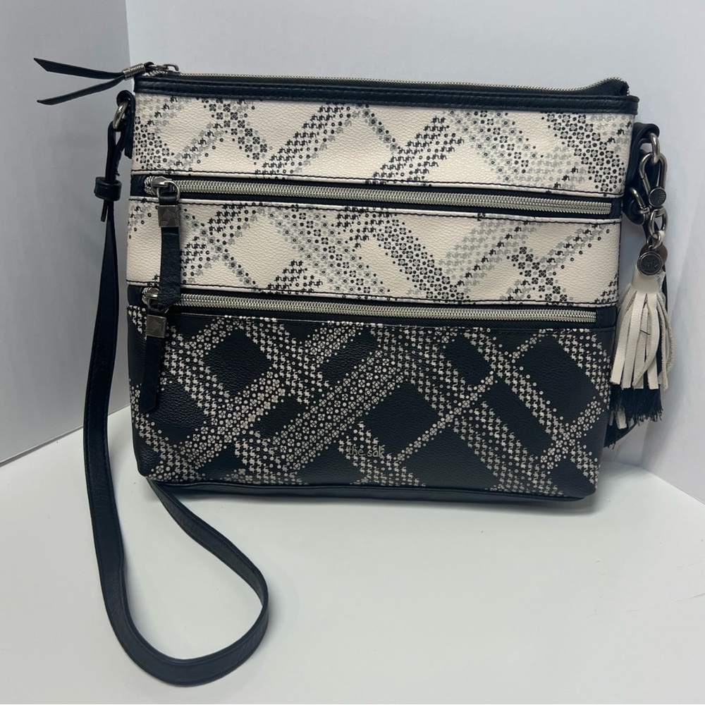 The Sak Reseda Bag Black & White Embossed Vinyl Crossbody Purse